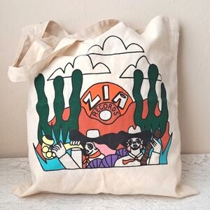 Natural Cotton Reusable Tote Bag Zia Records Cactus Boho Aesthetic Music Theme